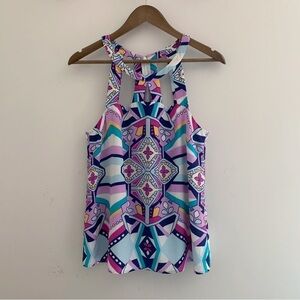 Annie Griffin Geometric Print Silk Tank Top Medium